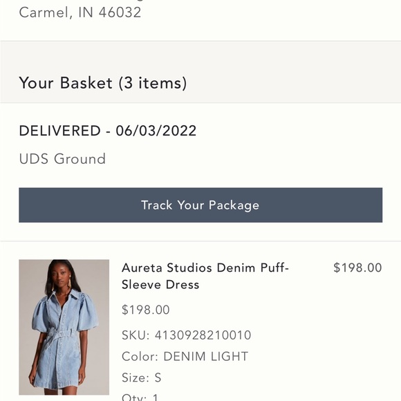 New Aureta Studios Denim Puff-Sleeve Dress size small - Picture 5 of 5